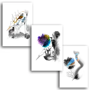 Set van 3 kunstkaarten – “Floral Birds”