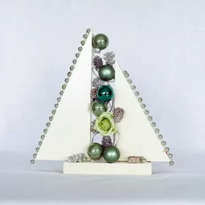 Houten kerstboom met kerstballen – 20 cm – groen of blauw